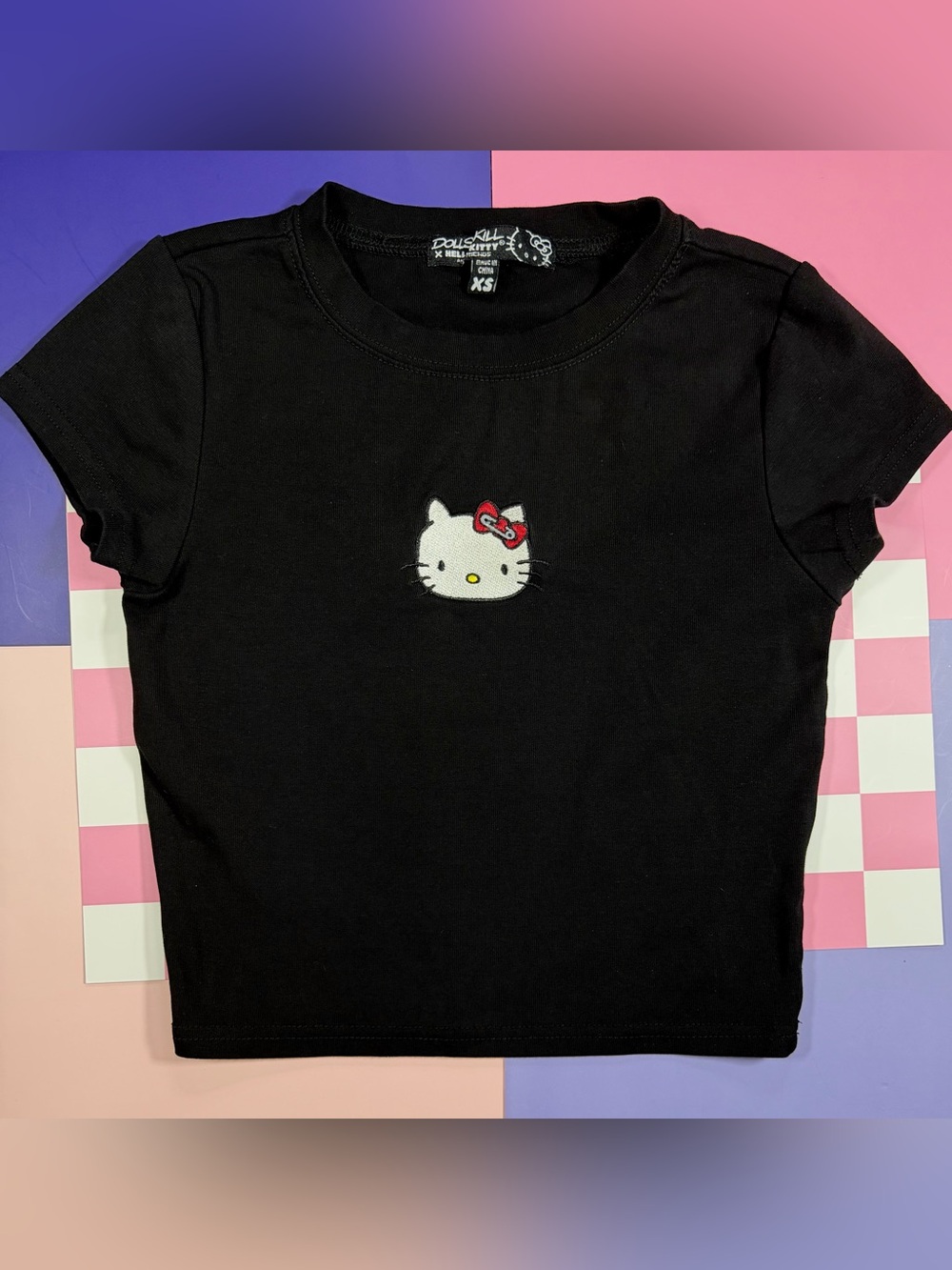 Dolls Kill x Hello Kitty Punk Embroidered Baby Tee
